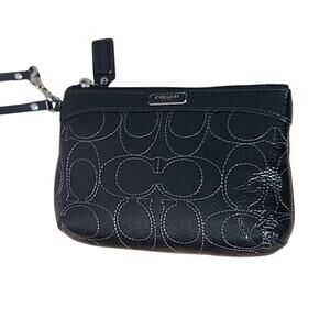 Coach Signature Wristlet Black Patent Leather 6" x 4"